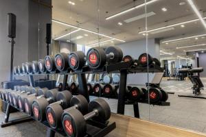 a row of rows of dumbbells in a gym at KA CAPITAL PANORAMA APARTMENT in Nha Trang