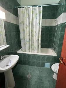 エフォリエ・スドにあるHotel Splendidの緑豊かなバスルーム(シャワーカーテン、シンク付)