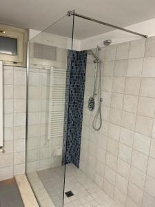 eine Dusche mit Glastür im Bad in der Unterkunft L'Ulivo Selvatico in Brandizzo
