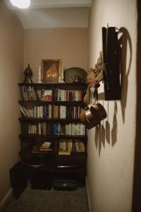 una stanza con una libreria piena di libri di Villa Julia Veneria a Sicca Veneria