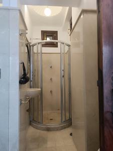uma casa de banho com um chuveiro e um lavatório. em Suite Comares em Granada