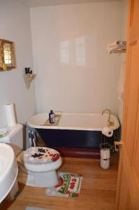 a bathroom with a toilet and a bath tub at Hawthorn Cabin in Pine Glen