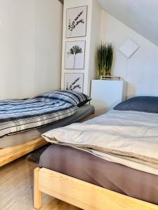 2 Einzelbetten in einem Zimmer mit in der Unterkunft FeWo Schmeer - Köllerbach in Püttlingen