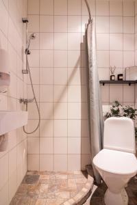 een badkamer met een toilet en een douche bij Gildi Apartment in Tartu