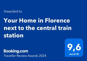Certifikát, ocenenie alebo iný dokument vystavený v ubytovaní Your Home in Florence next to the central train station