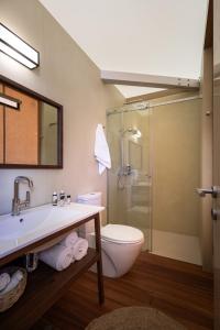a bathroom with a toilet and a sink and a shower at iHouseVILLAGE in Polychrono