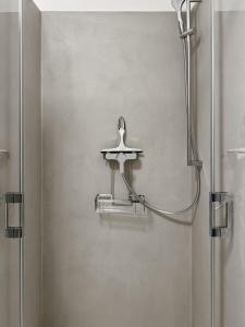 a shower head on a wall in a bathroom at feworld Freilassing - 2 apartments - near train station - free parking in Freilassing +77 photos