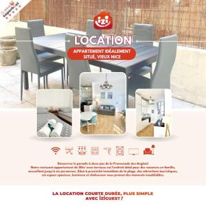 a flyer for a restaurant takingaria style dining table at T3 Terrasse près de la plage in Nice