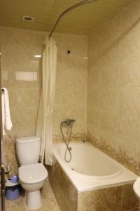 a bathroom with a toilet and a bath tub at Al Bukhari Boutique Hotel in Bukhara
