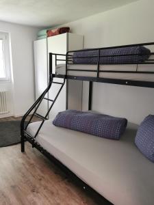 a room with three bunk beds in a room at Tgèsa Dutg Grond in Sedrun