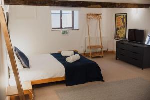 una camera con un letto e una televisione di Spacious Grade II Listed Flint Cottage Sleeps 2 a Norwich