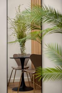 a table and a chair and a plant at Newlands Peak Aparthotel by Totalstay in Cape Town