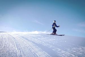 una persona está esquiando por una pista cubierta de nieve en Mountain Lodge *Nature *Queen Beds *Free parking, en Oberwil