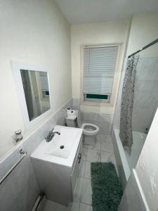 a bathroom with a sink and a toilet and a mirror at GUEST HOUSE NEAR DOWTOWN BOSTON in Boston