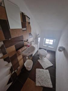 a bathroom with a white toilet and a sink at Haus Emily in Schladming