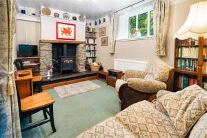 a living room with a couch and a fireplace at Upper Cottage Newcastle Emlyn in Cwm-pengraig