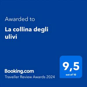 Сертификат, награда, табела или друг документ на показ в La collina degli ulivi