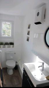 Un baño blanco con inodoro y lavabo. en Studio indépendant terrasse entre mer et collines, en Marsella 9 fotos más