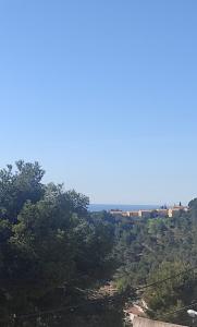 - une vue sur une colline plantée d'arbres et de maisons dans l'établissement Studio indépendant terrasse entre mer et collines, à Marseille
