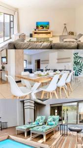 two pictures of a living room with a table and chairs at Modern Large 5 bedroom Villa in Pecanwood Golf Estate in Hartbeespoort
