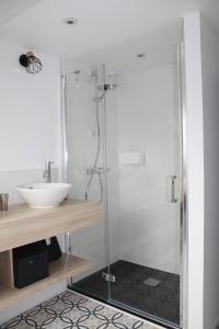 ein Badezimmer mit Dusche und Waschbecken in der Unterkunft 2 Chambres doubles en centre-ville du Mans in Le Mans