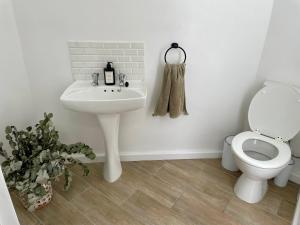 a bathroom with a white sink and a toilet at Harbor House Yzerfontein in Yzerfontein +55 photos