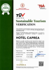 Certifikát, hodnocení, plakát nebo jiný dokument vystavený v ubytování Hotel Caprea
