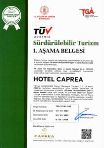 Certifikát, hodnocení, plakát nebo jiný dokument vystavený v ubytování Hotel Caprea