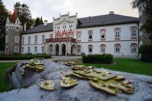 a bunch of bananas on a rock in front of a building at Chateau Herálec Boutique Hotel & Spa by L'Occitane in Herálec