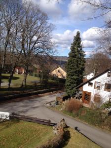 a house with a tree on the side of a road at Ferienwohnung Tante Martha in Monschau +3 photos
