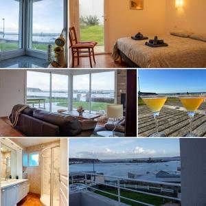 a collage of pictures of a room with a view of the ocean at Ti Ma Zud/Vue mer/Wifi in Camaret-sur-Mer
