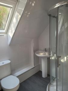 a bathroom with a toilet and a sink at Sidhean Dubha Holiday Home in Portree +34 photos