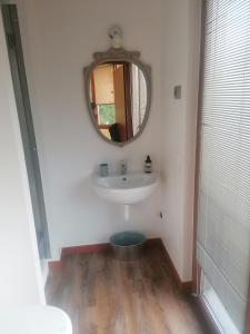 a bathroom with a sink and a mirror at BGY Airport Guesthouse in Orio al Serio