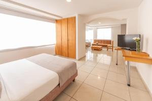 a hotel room with a bed and a television at Basic Hotel Centenario by Hoteles MS in Cali