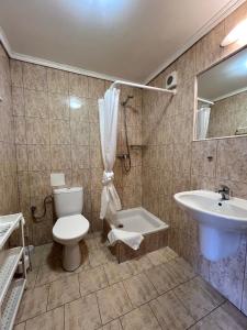 a bathroom with a toilet and a sink at Hotel GEO in Prague