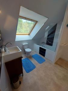 a bathroom with a sink toilet and a window at Les Suites de Véronique, chez Véronique Olive in Saint-Pair-sur-Mer