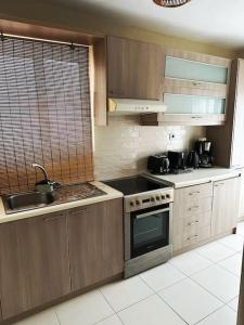 cocina con fregadero y fogones horno superior en Filoxenia City Apartment en Zakynthos