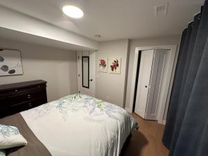 a bedroom with a bed and a dresser and a window at Renovated 2 Bedroom Suite w/ King Bed in Kamloops