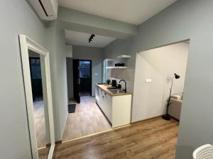 una cocina con fregadero y encimera en Kosancic city apartments, en Belgrado