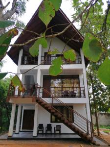 阿努拉德普勒的住宿－Malwathu Oya Forest Garden，前面有楼梯的房子