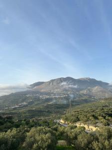 a view of a valley with a river and mountains at Rouvas Villas in Apomarmá