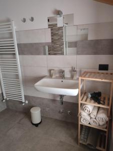 een badkamer met een wastafel en een spiegel bij B&B Vivi l'Attimo in Campodenno