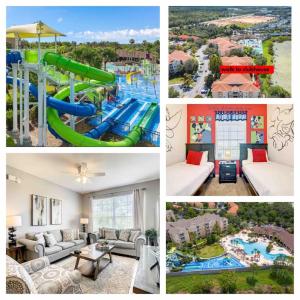 un collage de cuatro fotos de un parque acuático en Windsor Hills Themed Condo, 2.5mi to Disney, en Orlando