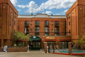 a large red brick building with a gate in front of it at Shadow Ridge in Park City