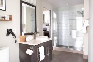 ein Bad mit einem Waschbecken und einer Dusche in der Unterkunft Flexhome East Town 1BR MF3 - READ INFO in Milwaukee