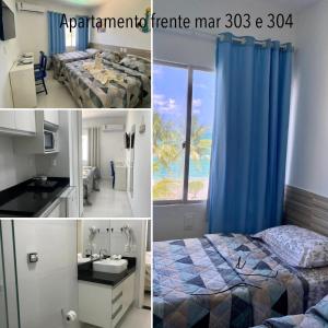 a collage of photos of a hotel room with a bedroom at Apart Hotel Marinas Tamandaré in Tamandaré