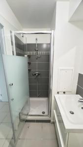 a bathroom with a shower and a sink at Chambres sur Cergy in Cergy