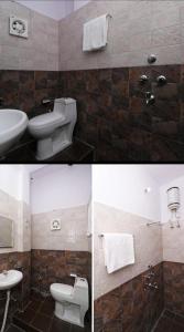 2 fotos de un baño con aseo y lavabo en Hotel moon place, en Lucknow