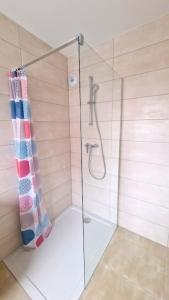 a shower with a glass door in a bathroom at Le frontalier appart in Saint-Louis +5 photos