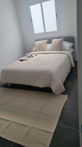 1 cama grande en un dormitorio con 2 ventanas en Casa Daja: uw thuis in Tenerife, en La Laguna